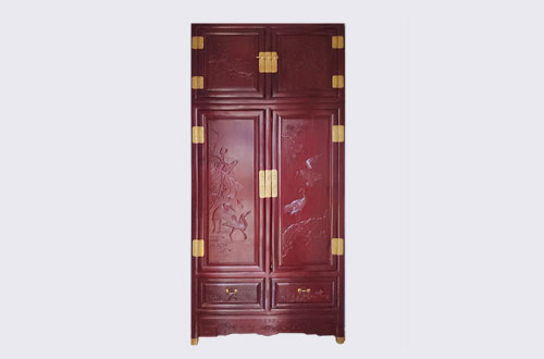 井陉高端中式家居装修深红色纯实木衣柜